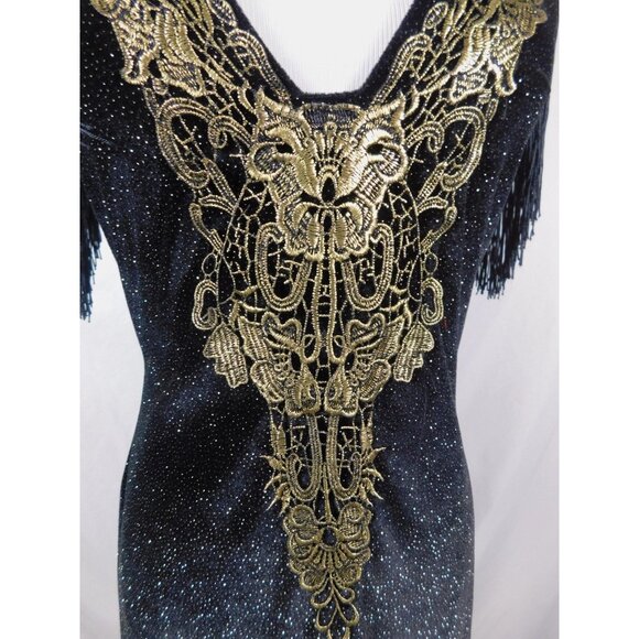 Small Black Gold 1920s Flapper Fringe Dress Glam - Picture 3 of 11